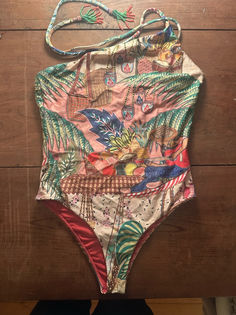 FARM Rio Pink Green Blue Tropical Basket Print One-Piece Swimsuit